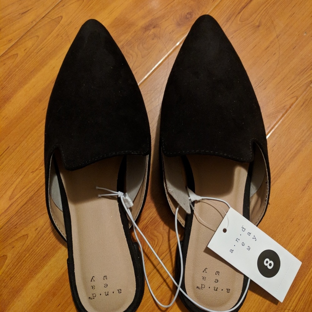 Pointed Black Suede Loafer Mules